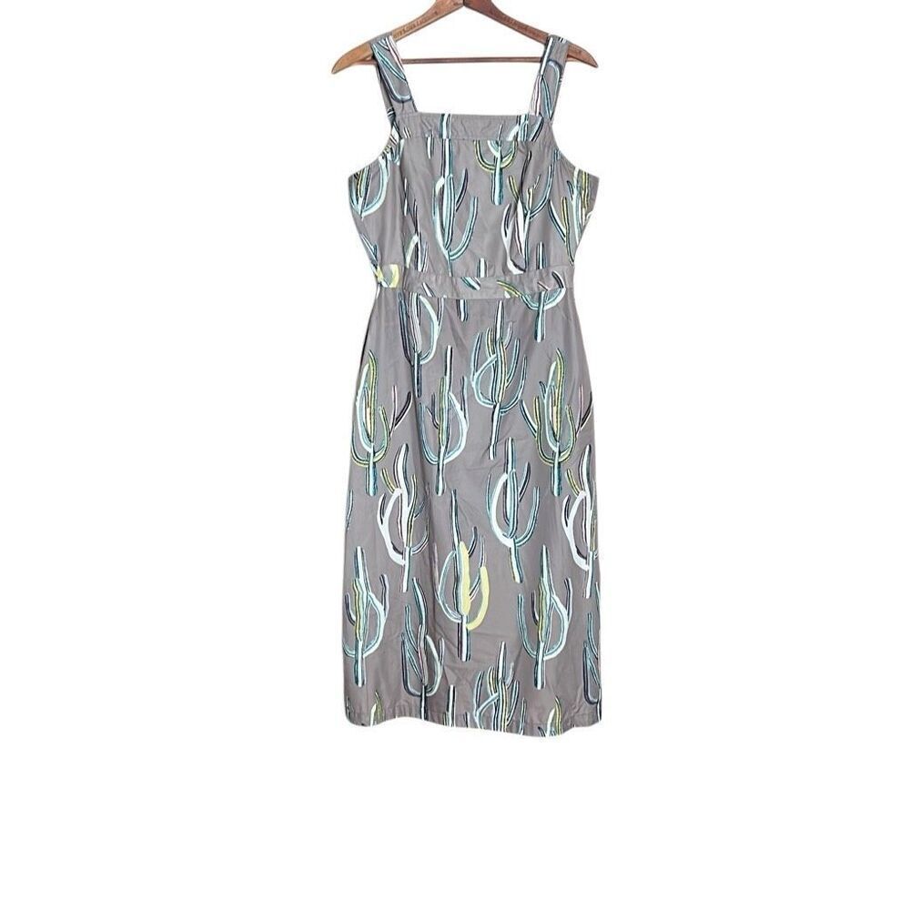 Brooklyn Industries Square Neck Cactus Print Sheath Midi Dress Multicolor Medium - Picture 2 of 9